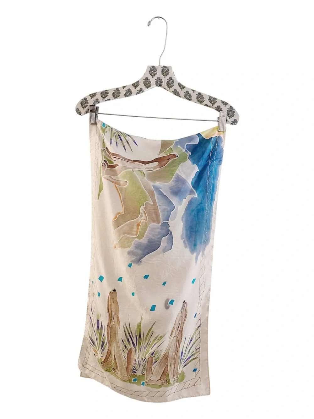 Vintage Handpainted Scarf Howling At The Moon Lupinka 1990
